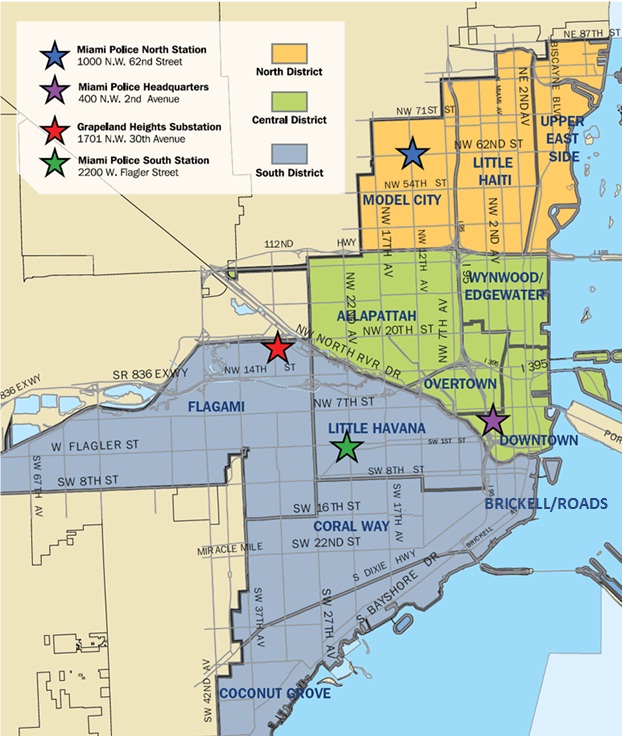 City Of Miami District Map District Maps Miami Police Department